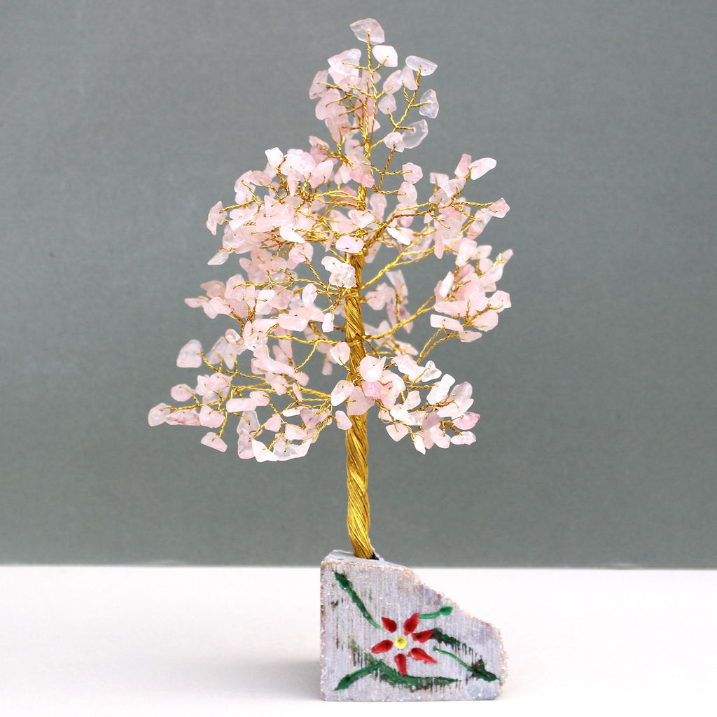 Arbre décoratif en quartz rose, 320 pierres
