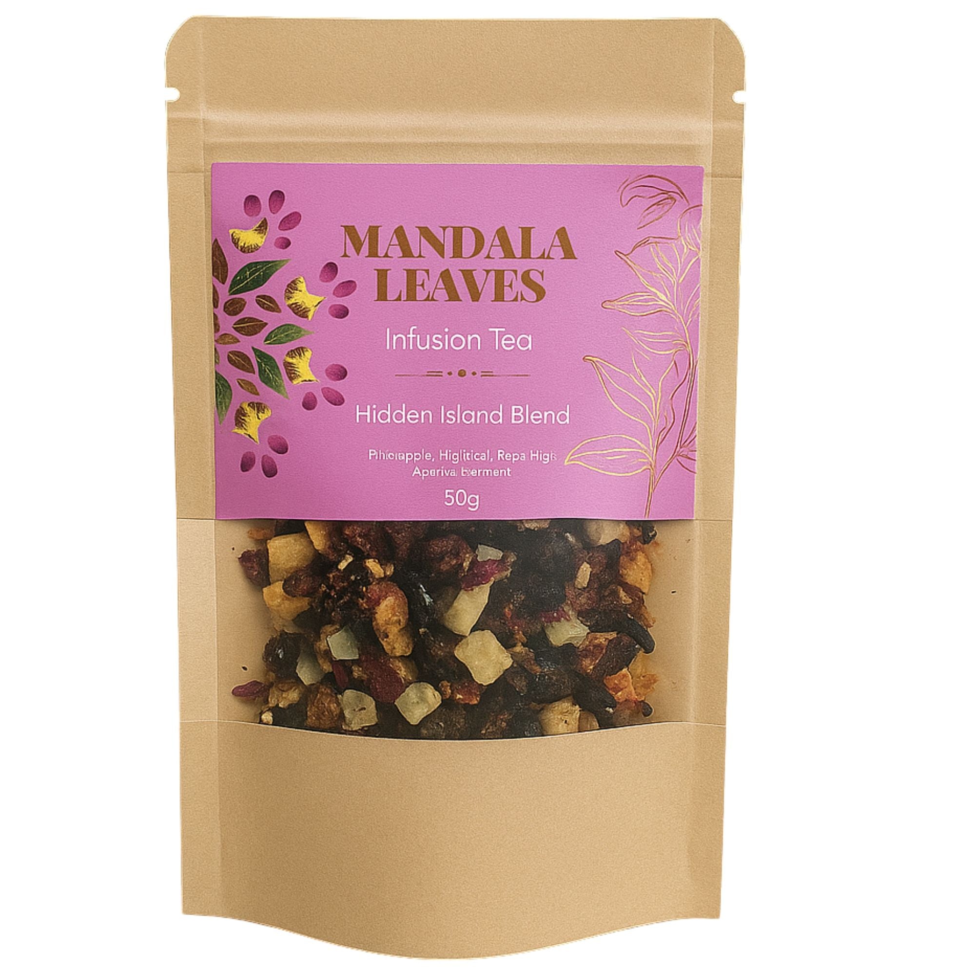Îles Cachées 50g – Infusion Piña Colada Ananas Noix de Coco Cynorrhodon | Sachet Artisanal