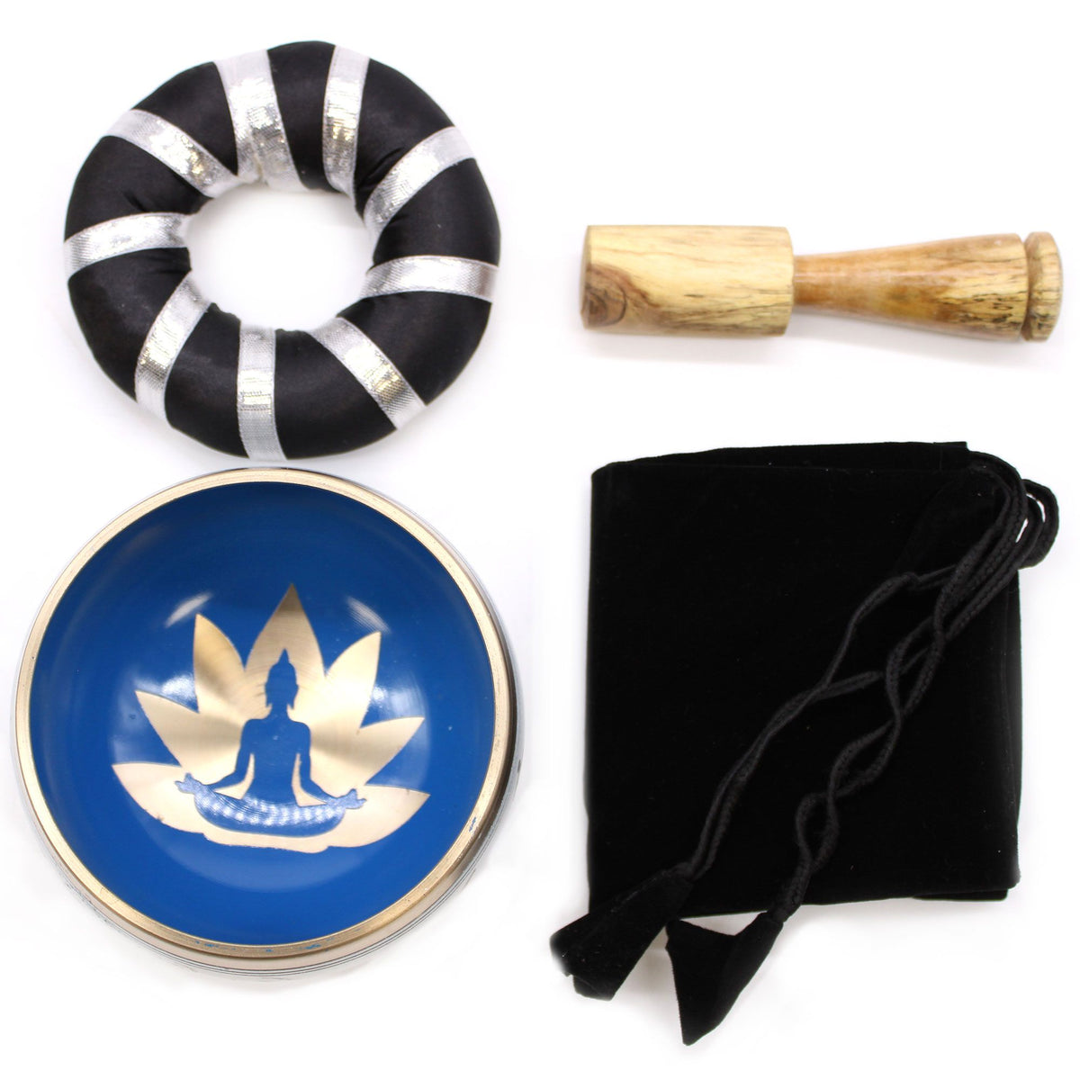 * Coffret de bol chantant blanc et bleu aux postures de yoga, 10,7 cm