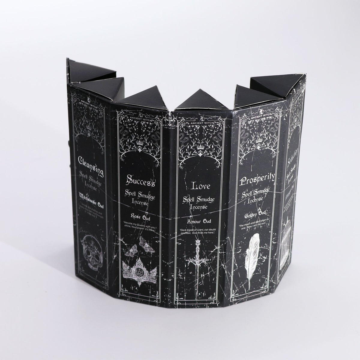 Coffret pyramidal Ancient Witch – Ensemble de 5 encens rituels et pendules