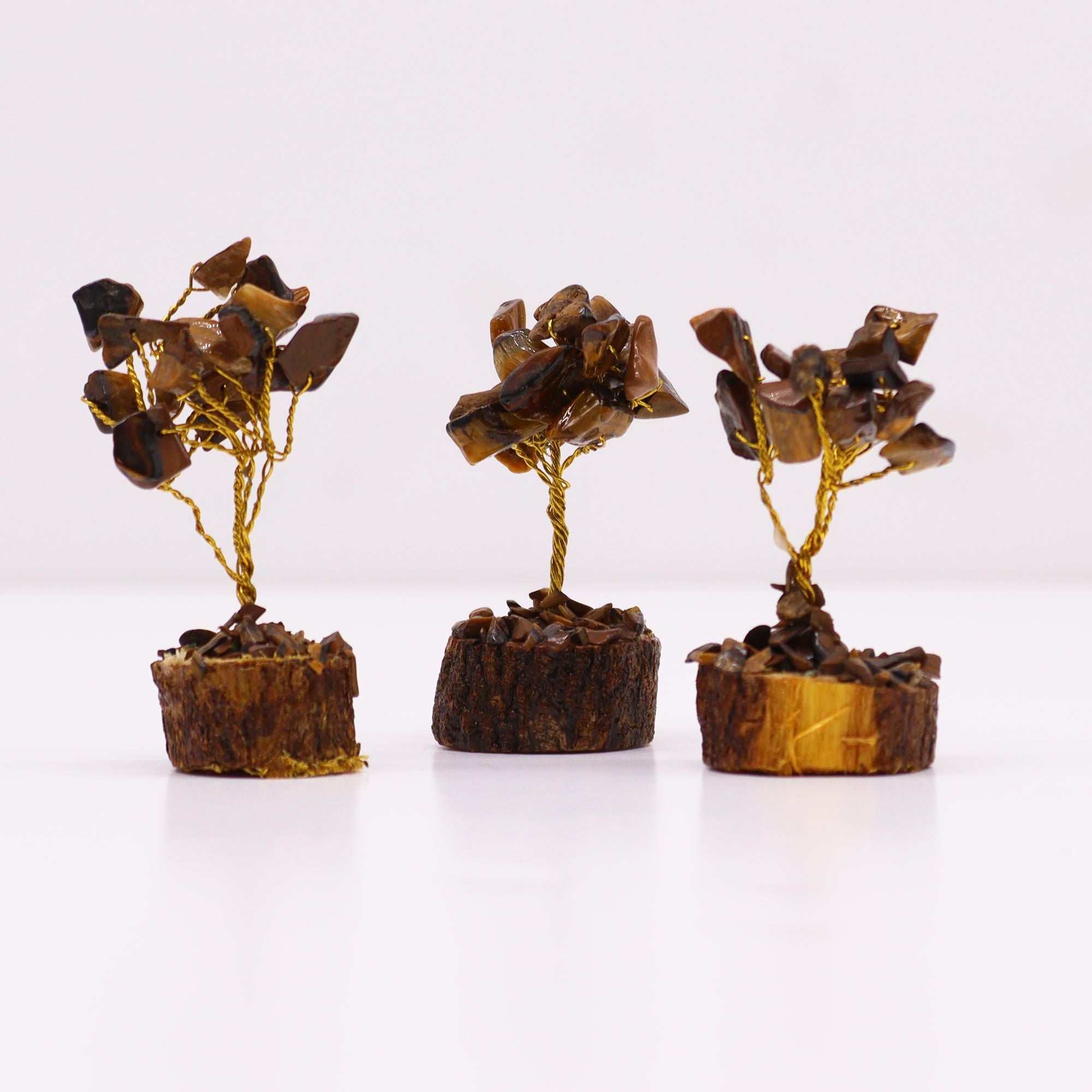 Mini Arbres en Pierres Précieuses sur Socle en Bois – Œil de Tigre (15 pierres)