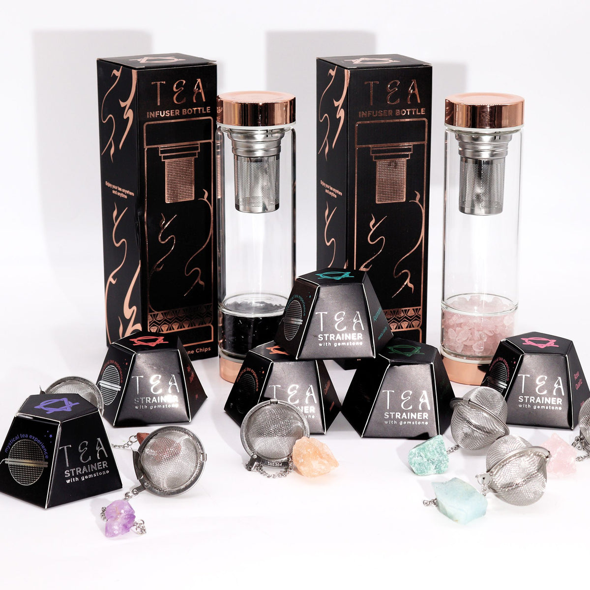 Infuseur à thé avec cristal brut de quartz rose