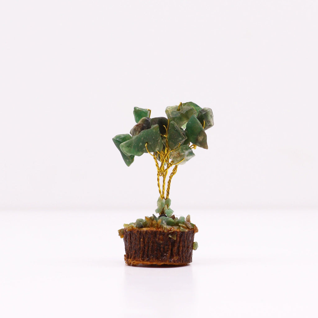 Mini Arbres en Pierres Précieuses sur Socle en Bois – Aventurine Verte (15 pierres)