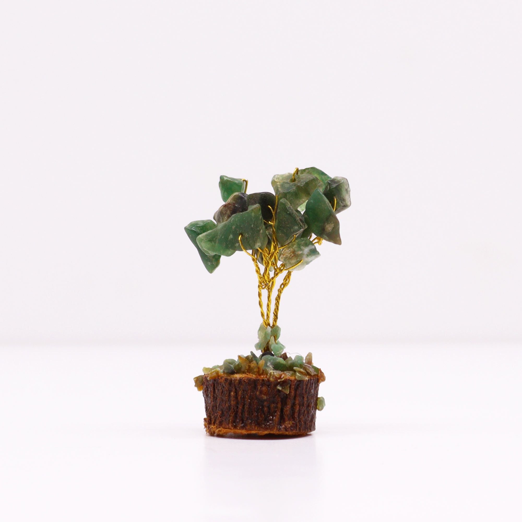 Mini Arbres en Pierres Précieuses sur Socle en Bois – Aventurine Verte (15 pierres)