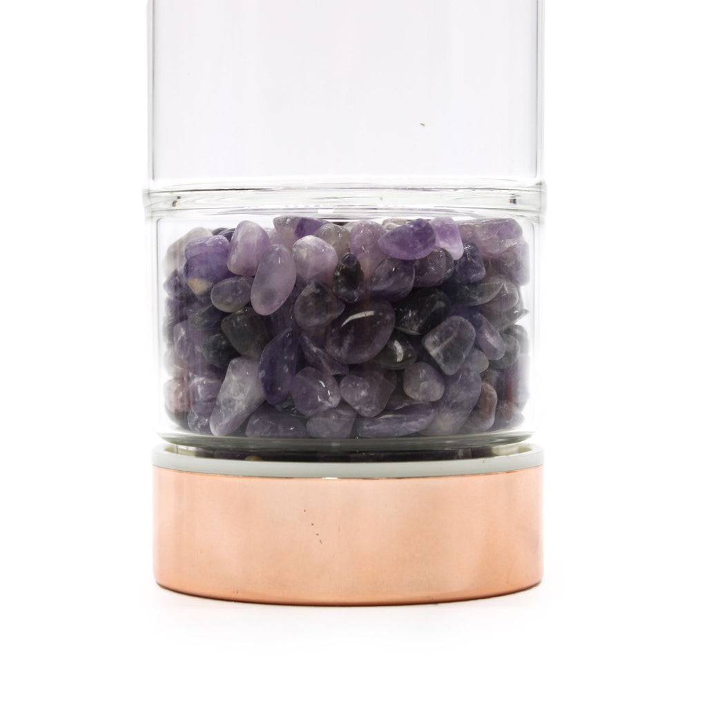Bouteille infuseur à thé en verre, doré rose et améthyste (500 ml)