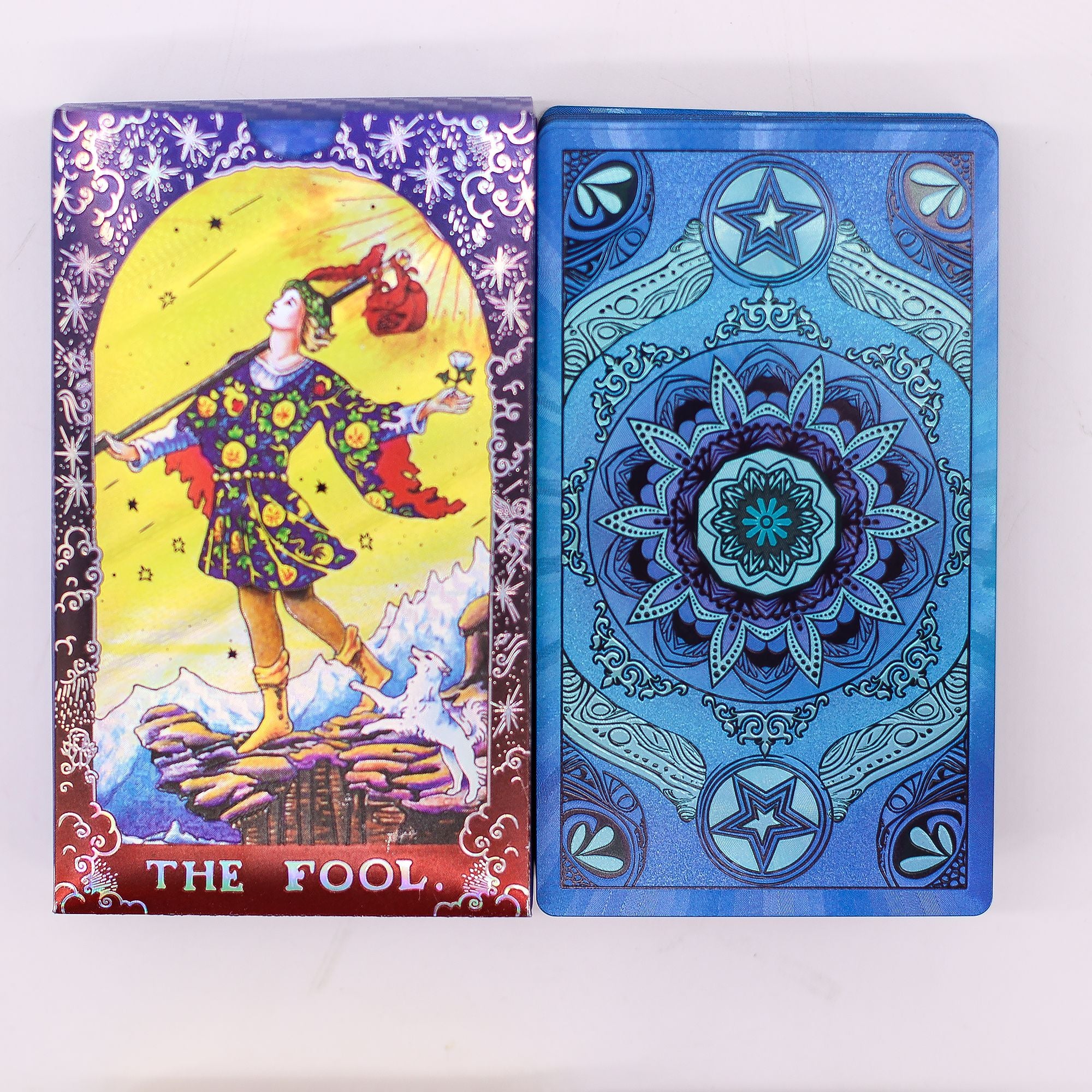 Jeu de Tarot Mandala Feuille d'Or Bleue – 78 Cartes PET avec Livret