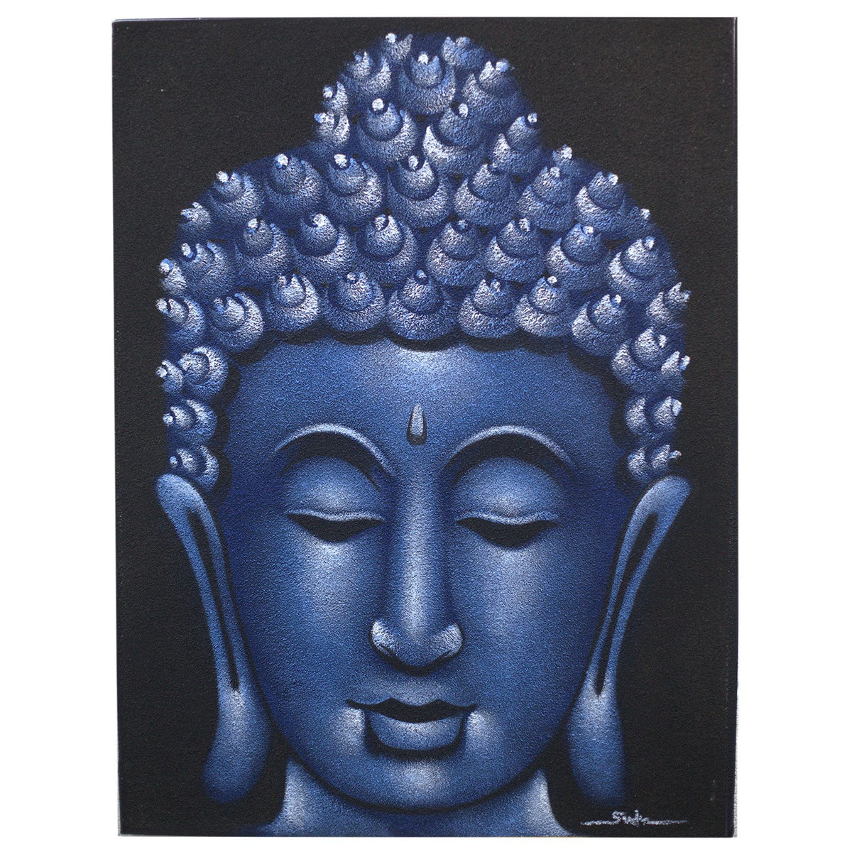 * Tableau Bouddha bleu avec finition sablée, 60 × 80 cm