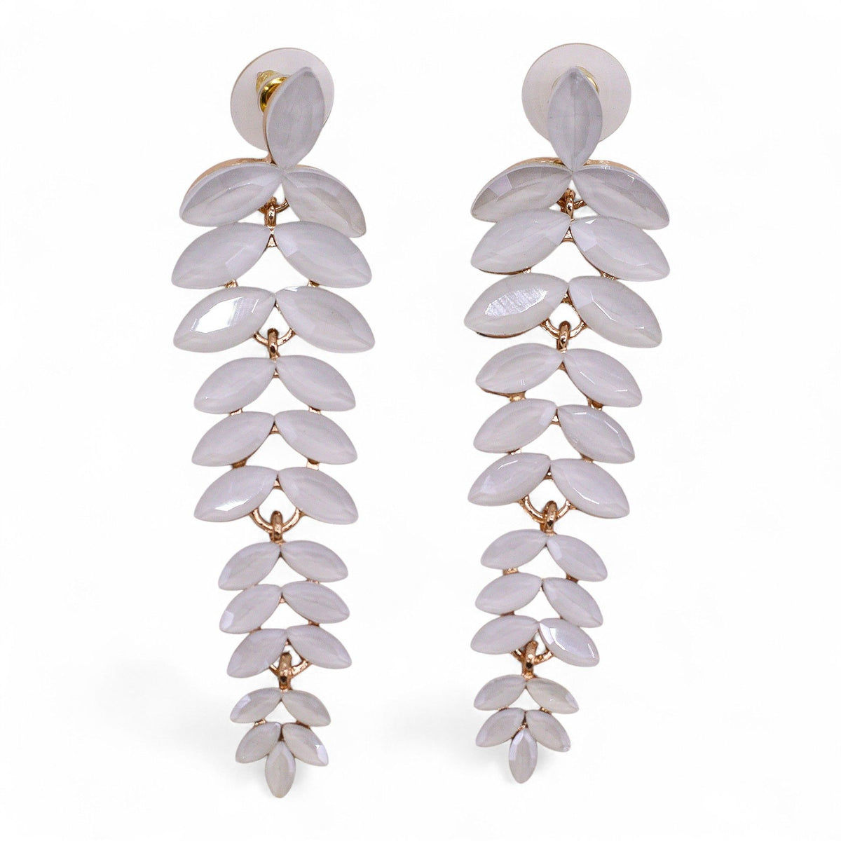 * Boucles d’oreilles longues pendantes en verre vintage – Teinte perle