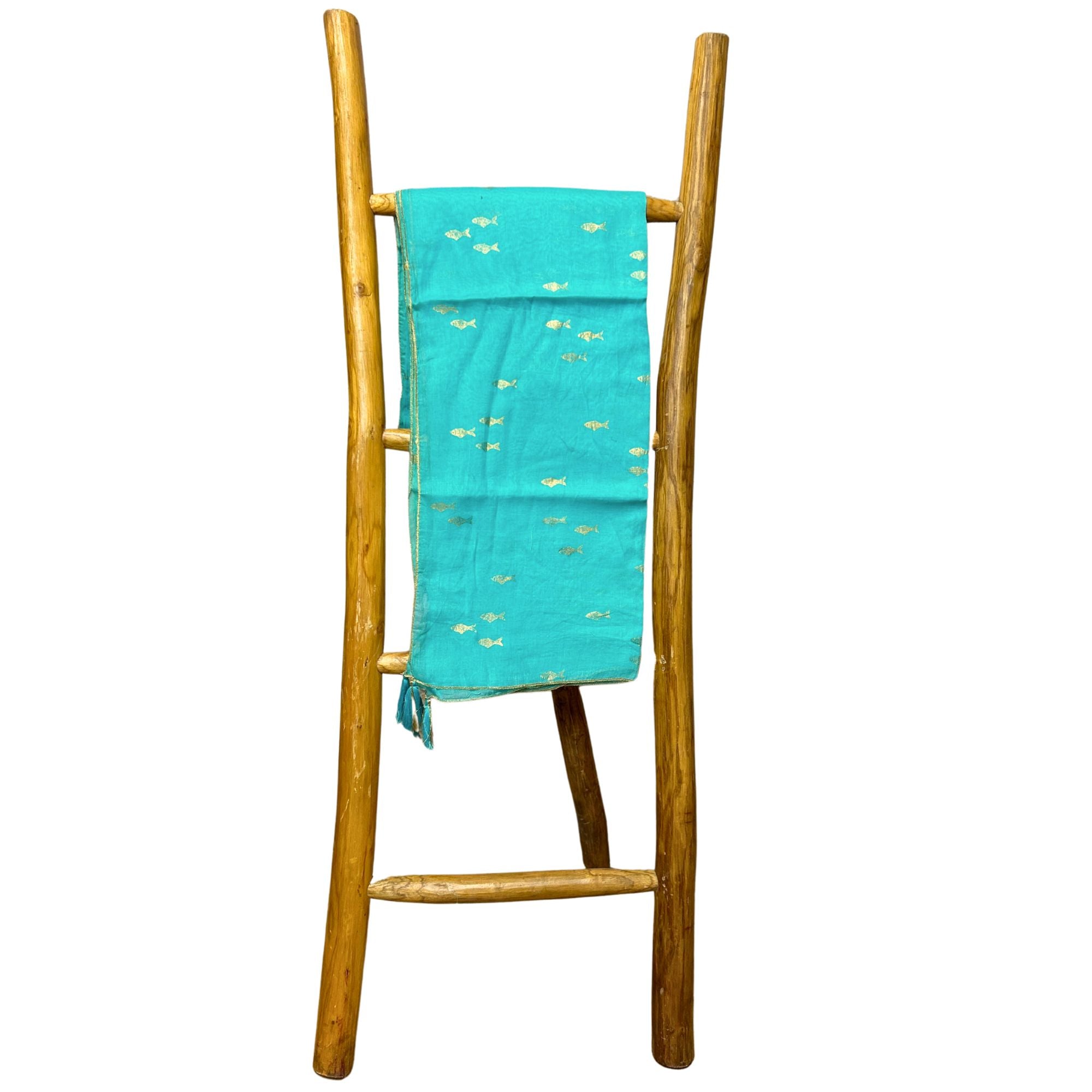 Paréo Femme Turquoise & Poisson Doré Peint à la Main – Collection Nomad Sari Méditerranée