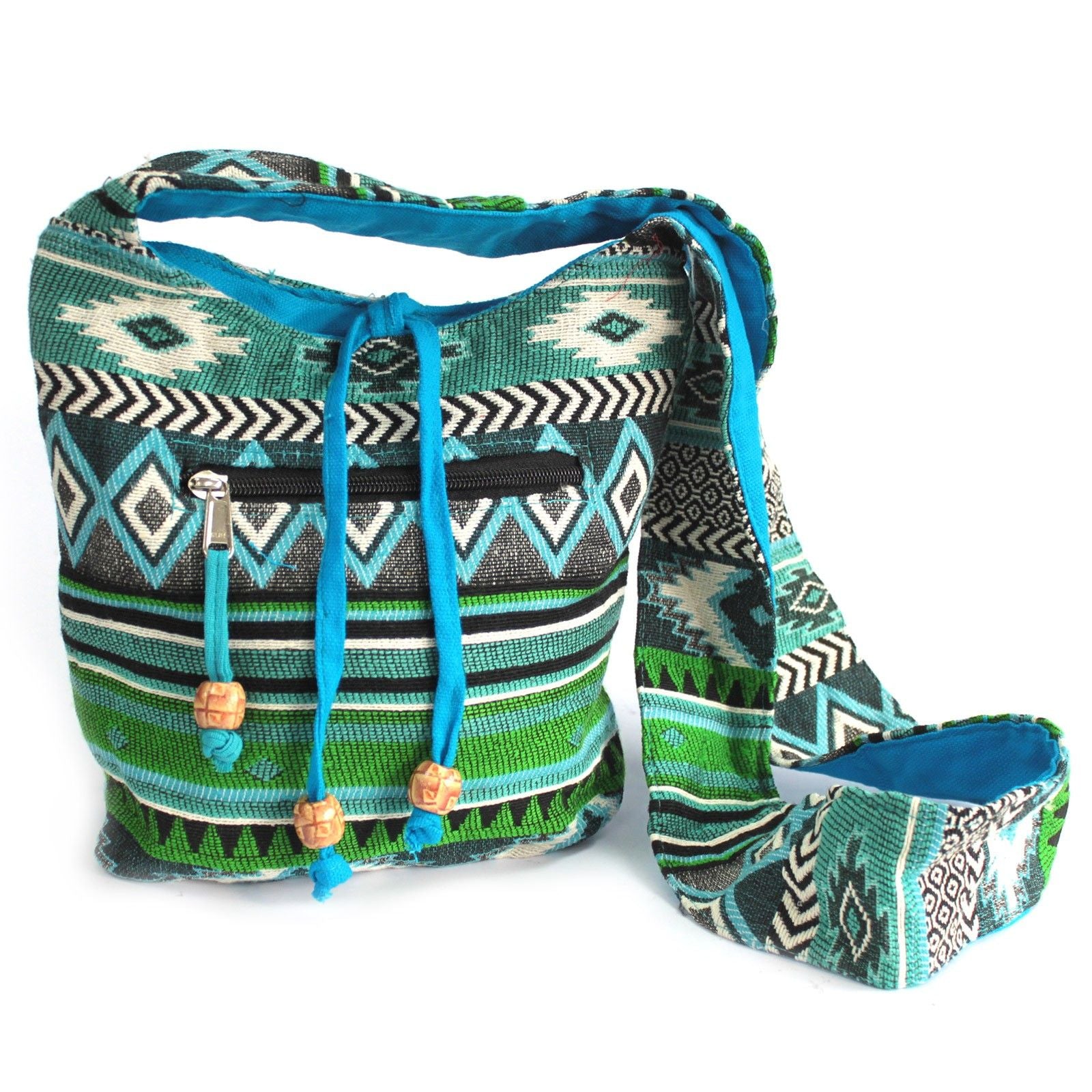 Sac Sling Jacquard Ethnique – Coloris Teal | Style Népalais | Ultra-Léger | Artisanal