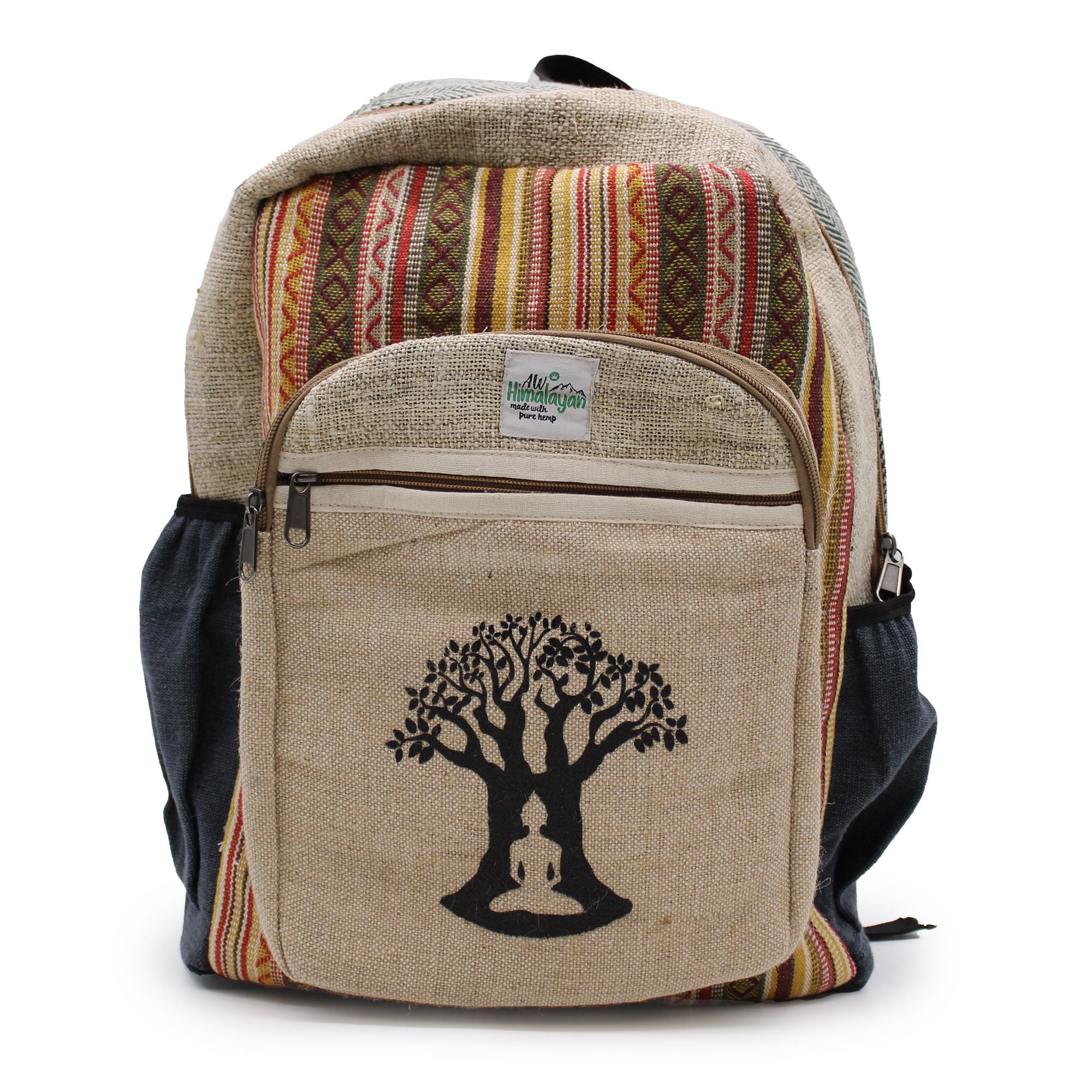 Grand Sac à Dos en Chanvre – Motif Arbre de Bodhi | Artisanal Népal