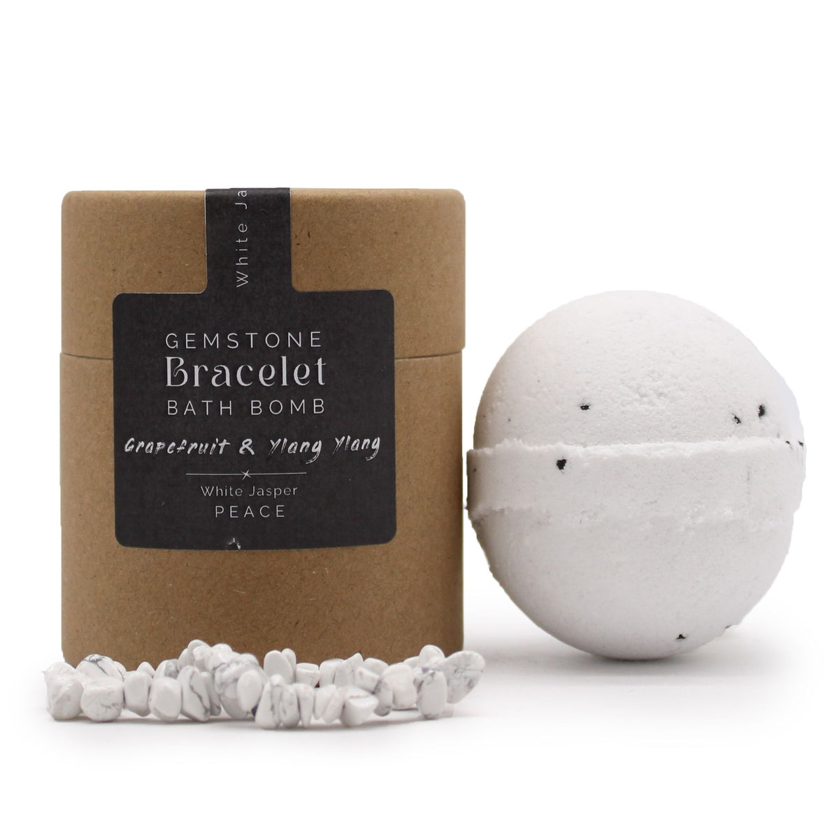* Bombe de bain avec bracelet en jaspe blanc – Pamplemousse, ylang-ylang et sel marin