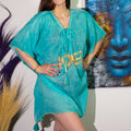 Kaftan Femme Turquoise & Or Motif Love – Collection Nomad Sari Méditerranée