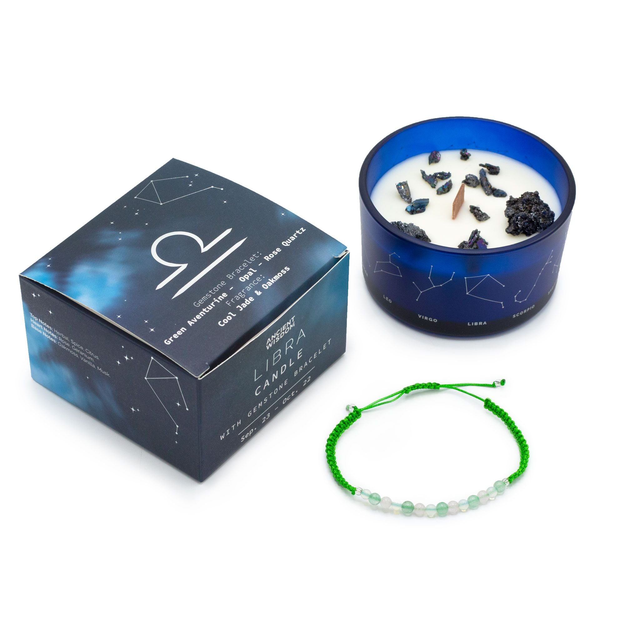 * Bougie Cristal Zodiaque avec Bracelet en Pierres Précieuses – Balance