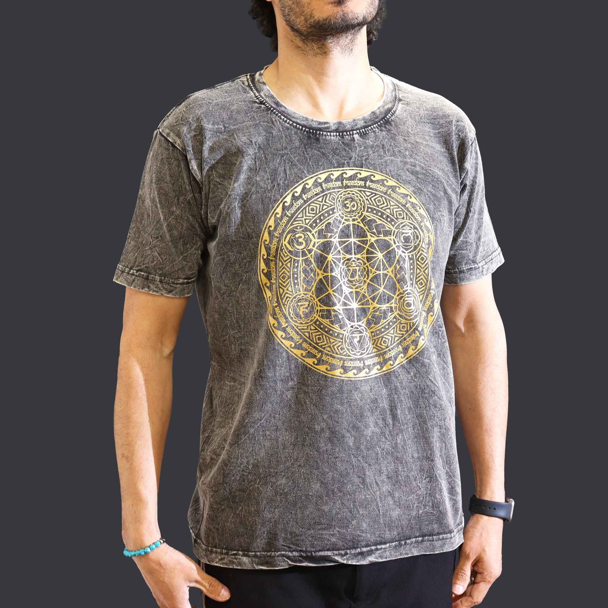 * T-Shirt en Coton Délavé Nomad Sari – Chakra – Gris Foncé – M