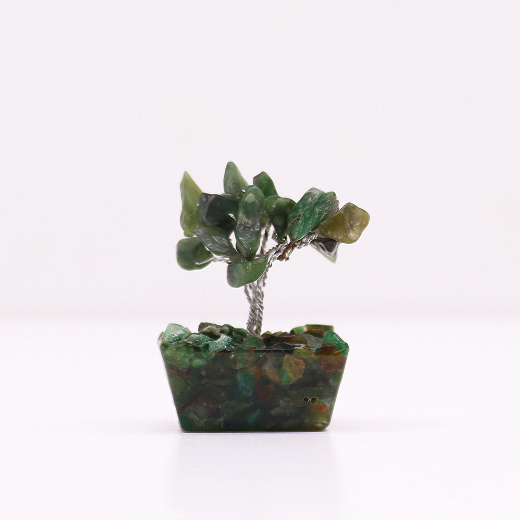 Mini Arbres en Pierres Précieuses sur Base d'Orgonite – Aventurine Verte (15 pierres)