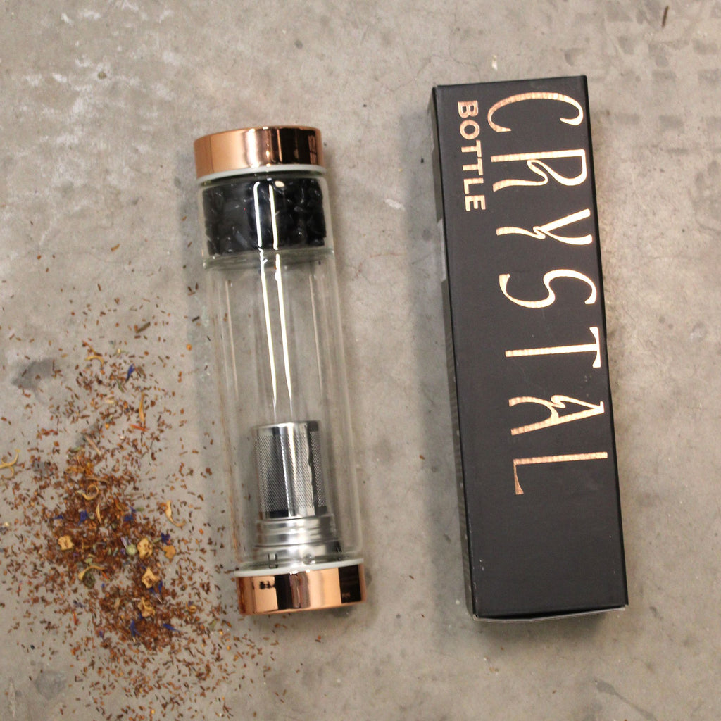 Bouteille infuseur à thé en verre, doré rose et améthyste (500 ml)