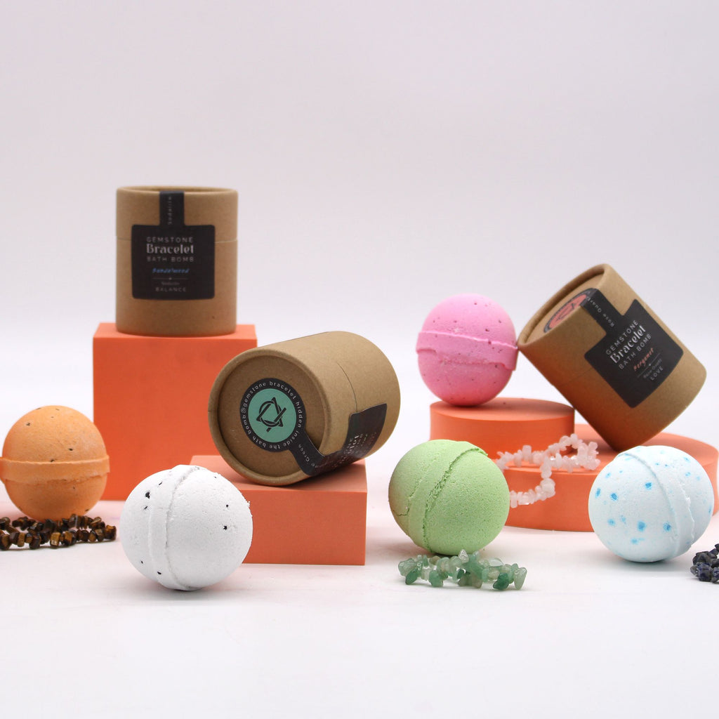 Bombe de bain bergamote et sel marin avec bracelet en quartz rose