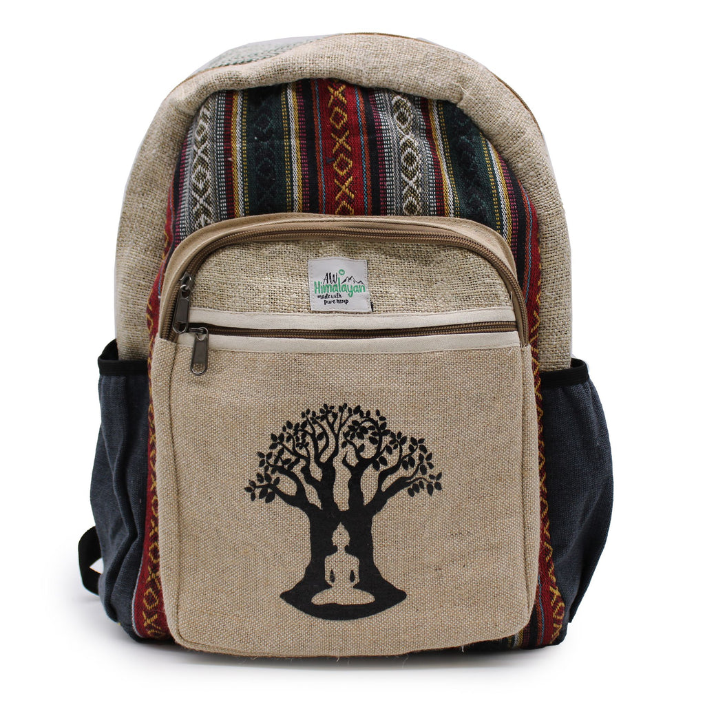 Grand Sac à Dos en Chanvre – Motif Arbre de Bodhi | Artisanal Népal
