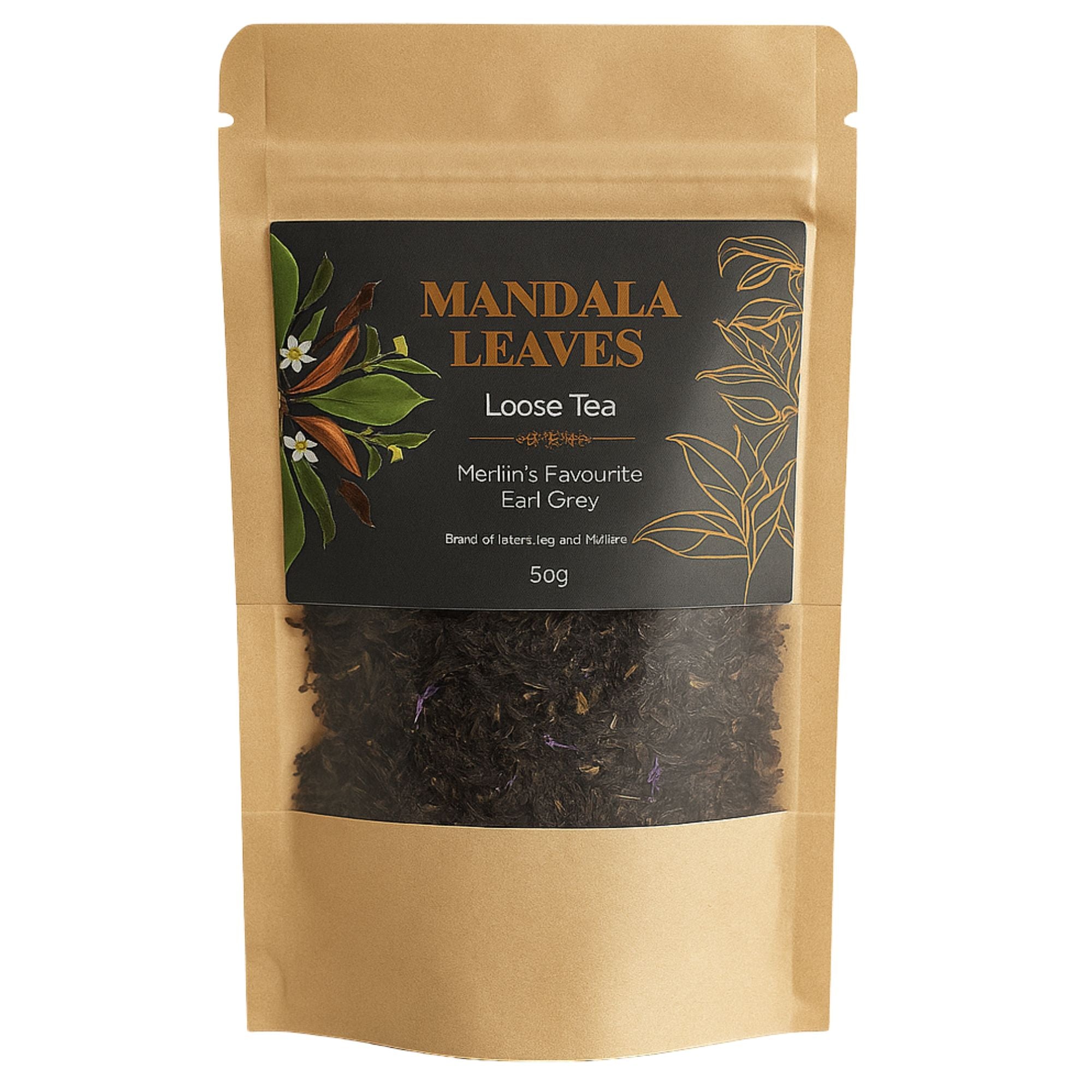 Earl Grey Préféré de Merlin 50g – Thé Noir Bergamote & Mauve | Sachet Artisanal