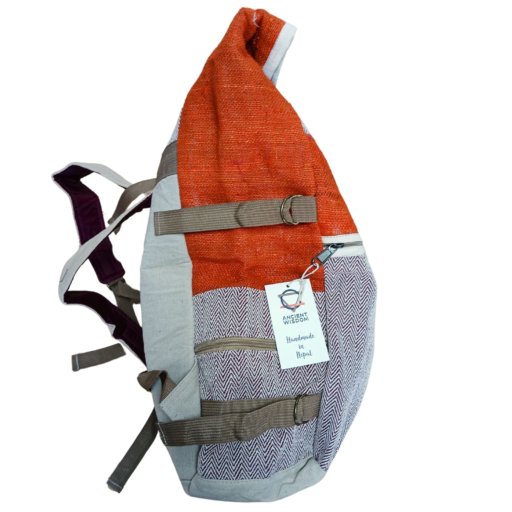 Sac à Dos de Trek en Chanvre – Rolling Orange Coucher de Soleil | Artisanal Népal