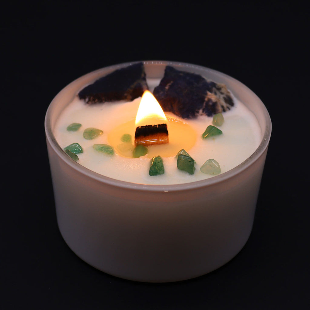 Bougie Cristal Chakra de la Gorge – Sodalite & Jade