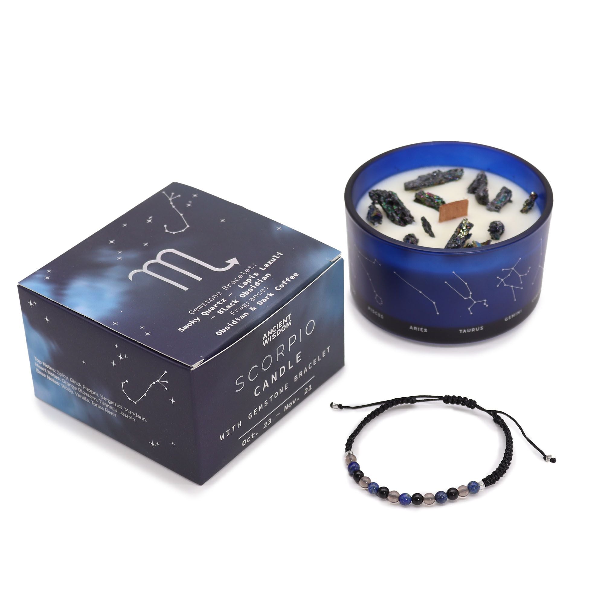 * Bougie Cristal Zodiaque avec Bracelet en Pierres Précieuses – Scorpion