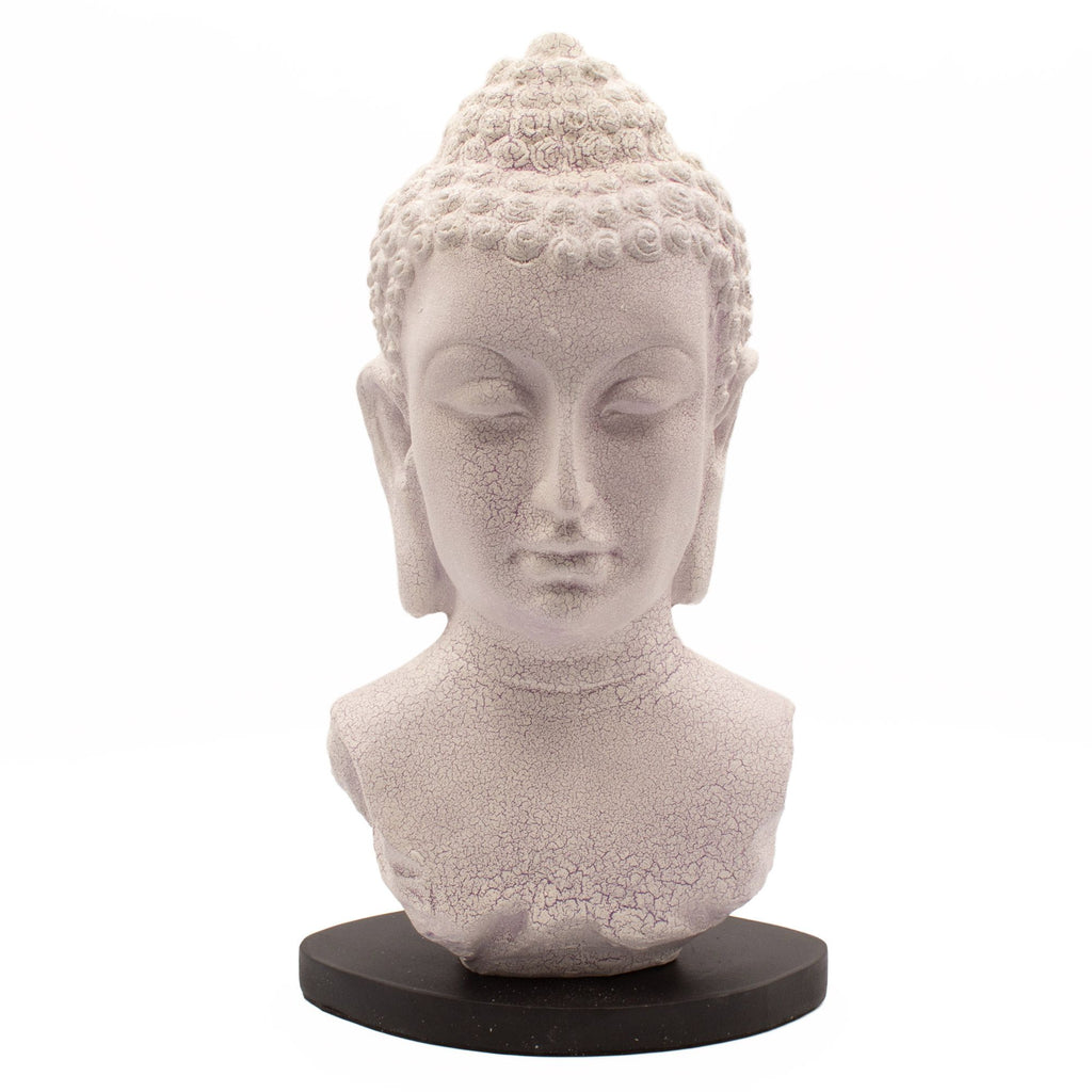 * Lampe buste de Bouddha – Finition lavande craquelée et socle ovale