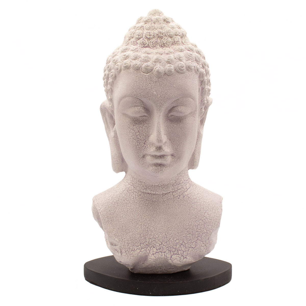 * Lampe buste de Bouddha – Finition lavande craquelée et socle ovale