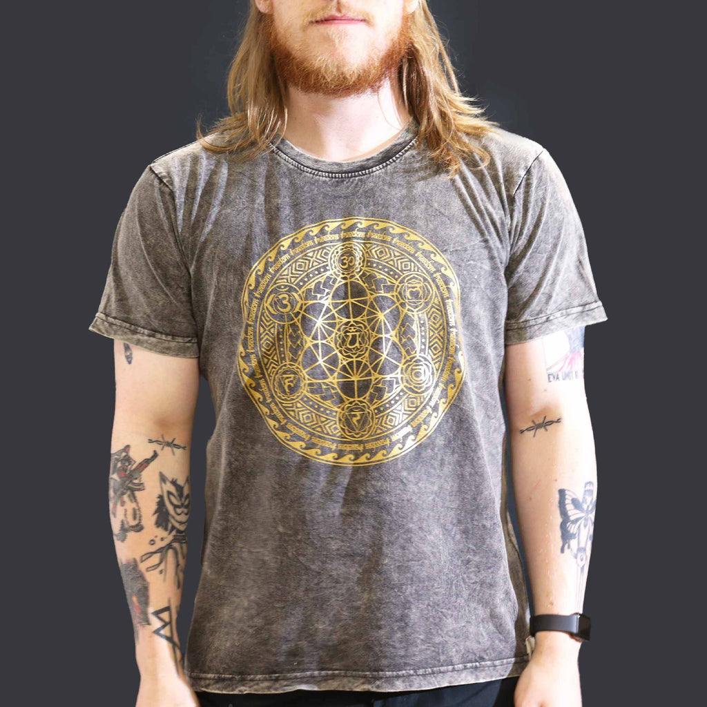 * T-Shirt en Coton Délavé Nomad Sari – Chakra – Gris Foncé – L