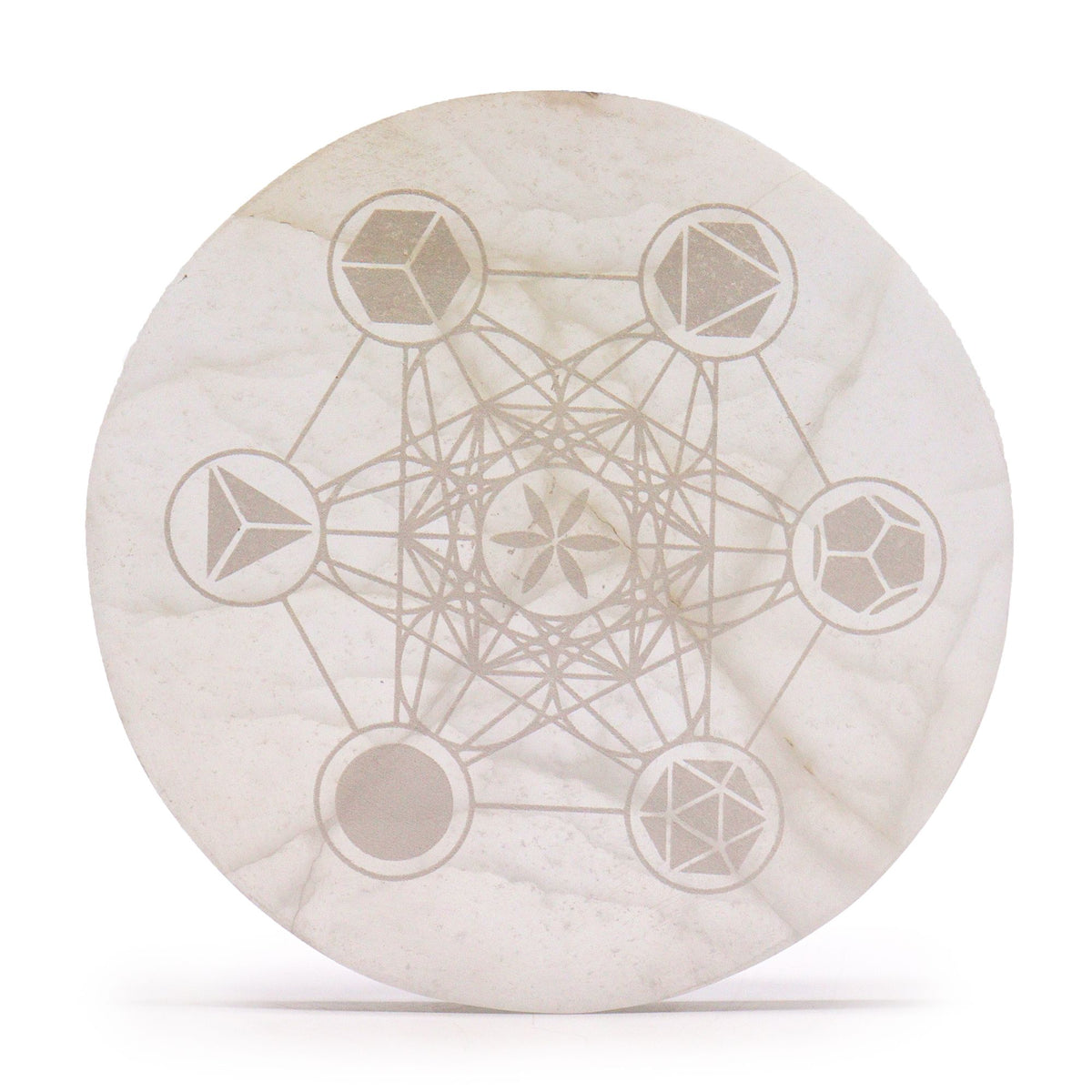 Grande plaque de rechargement en sélénite Géométrie sacrée, 18 cm