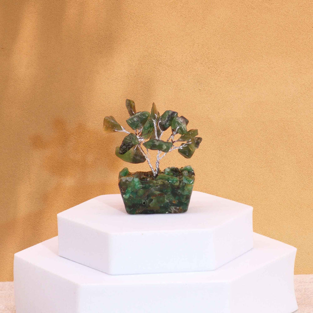 Mini Arbres en Pierres Précieuses sur Base d'Orgonite – Aventurine Verte (15 pierres)