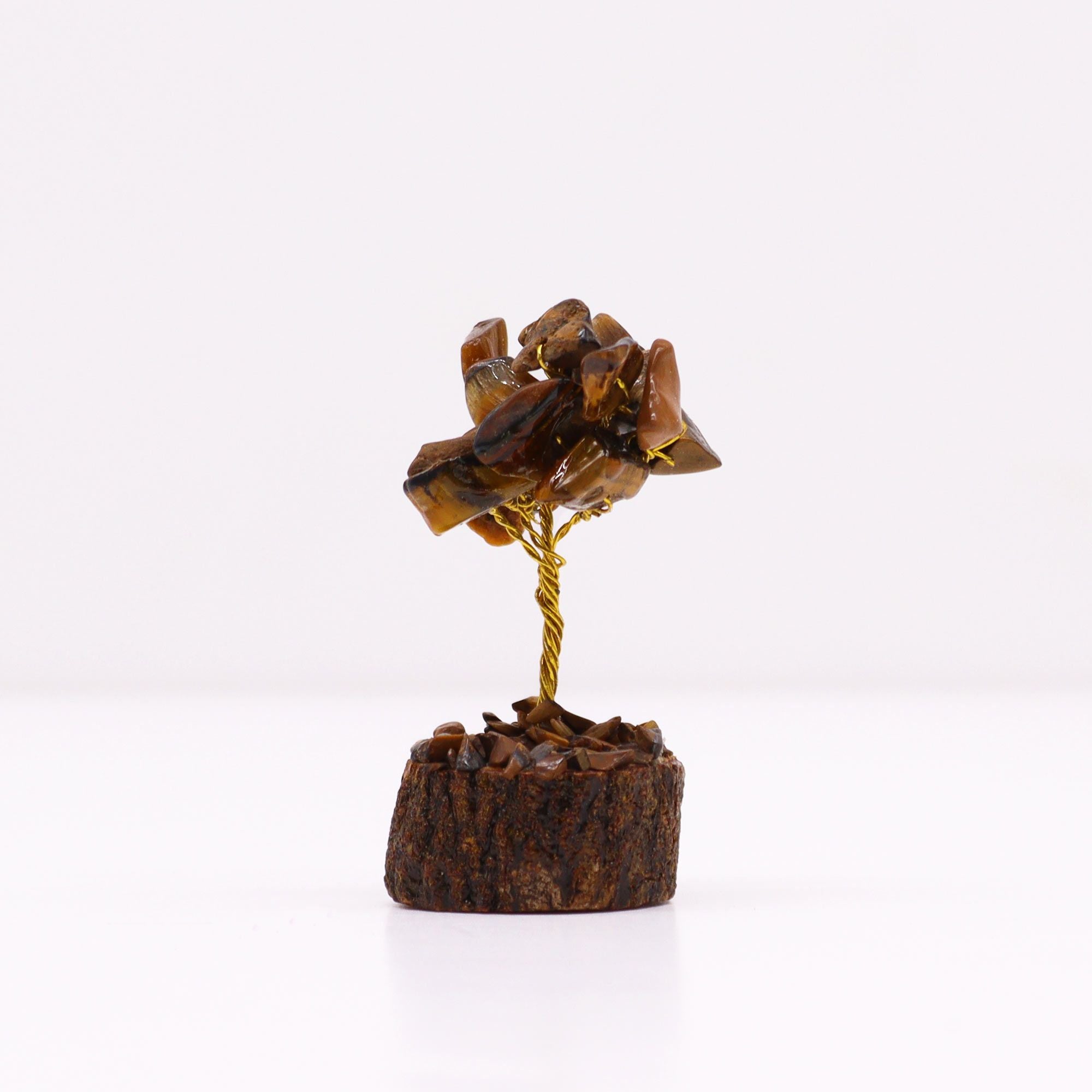 Mini Arbres en Pierres Précieuses sur Socle en Bois – Œil de Tigre (15 pierres)