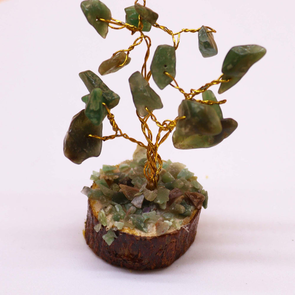 Mini Arbres en Pierres Précieuses sur Socle en Bois – Aventurine Verte (15 pierres)