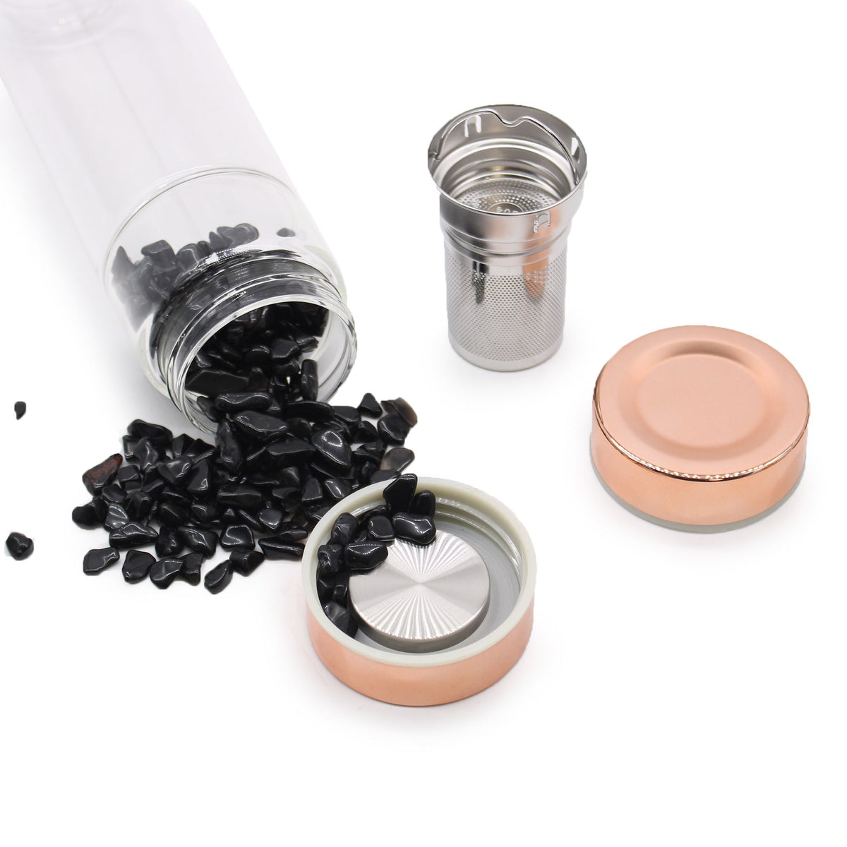 Bouteille infuseur à thé en verre, doré rose et améthyste (500 ml)