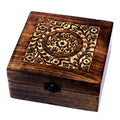 * Coffret d’aromathérapie en bois de manguier – Motifs floraux – 25 flacons