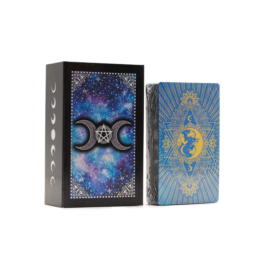 Jeu de Tarot Visage de Lune Feuille d'Or Bleue – 78 Cartes & Livret Complet