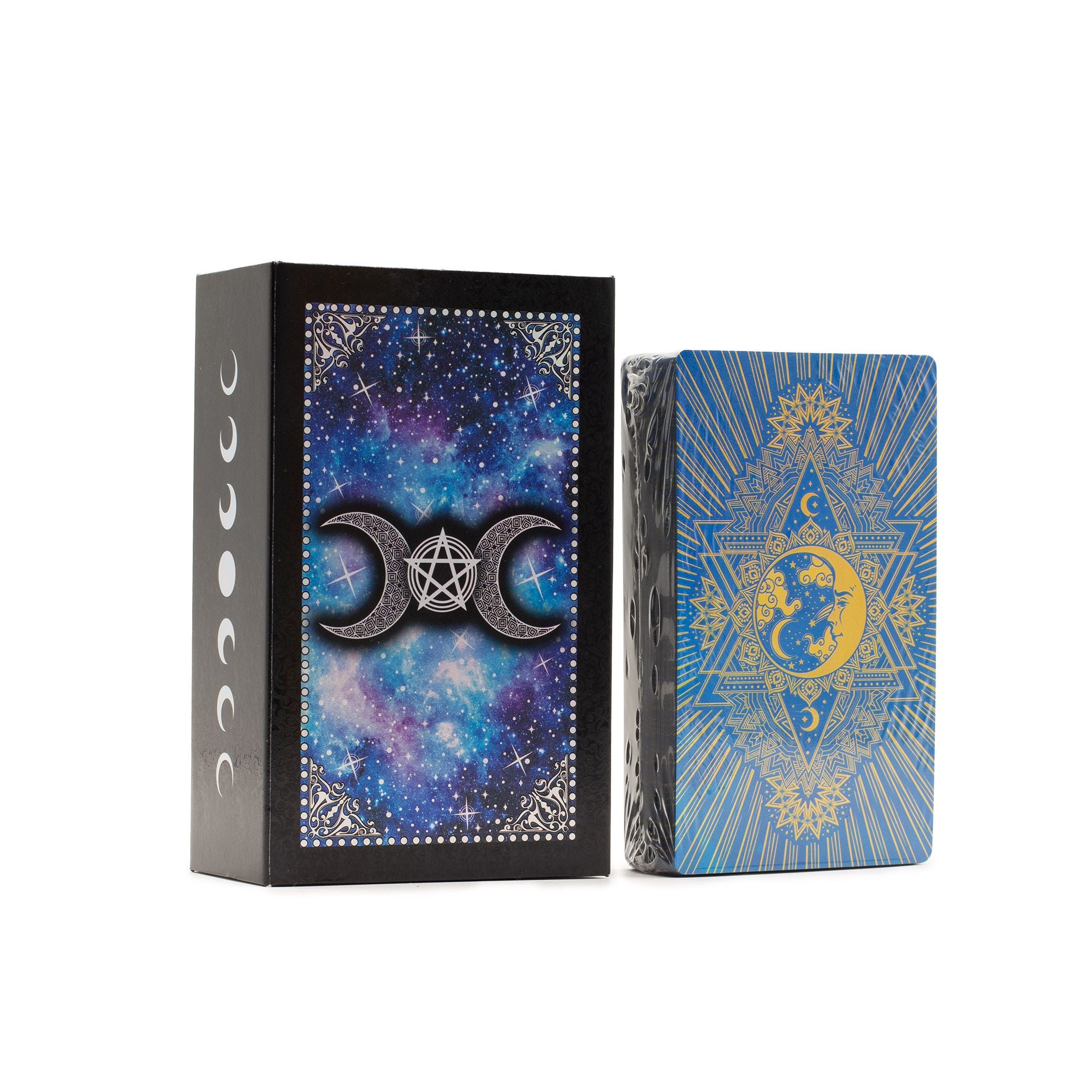 Jeu de Tarot Visage de Lune Feuille d'Or Bleue – 78 Cartes & Livret Complet