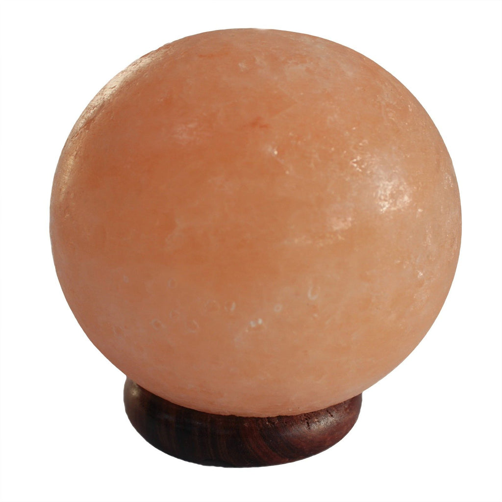 * Lampe en sel de l’Himalaya en forme de boule avec grand socle en bois
