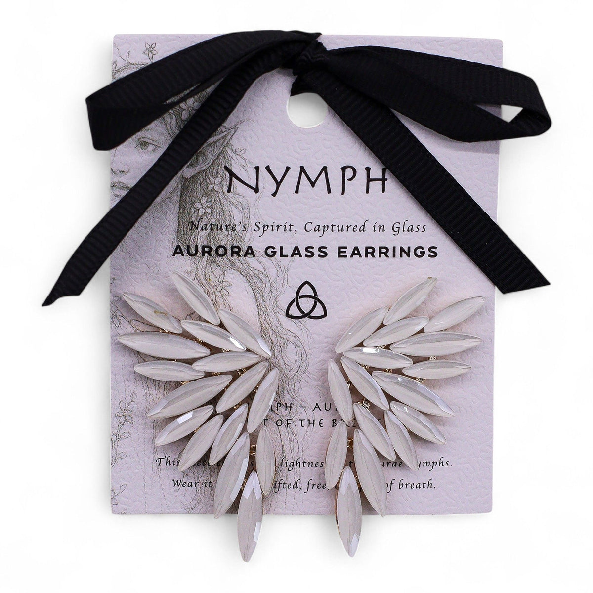 * Boucles d’oreilles ailes d’ange en verre vintage – Teinte perle