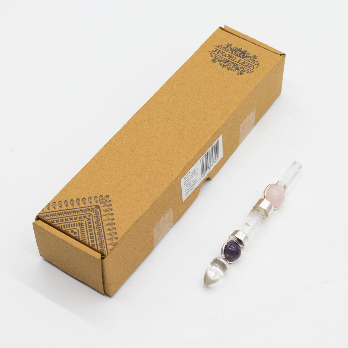 * Baguette Axe de grâce – Sphères en améthyste et quartz rose, tige en quartz, 12 cm
