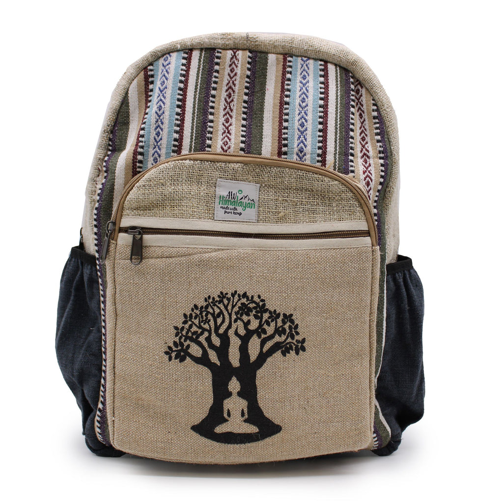 Grand Sac à Dos en Chanvre – Motif Arbre de Bodhi | Artisanal Népal