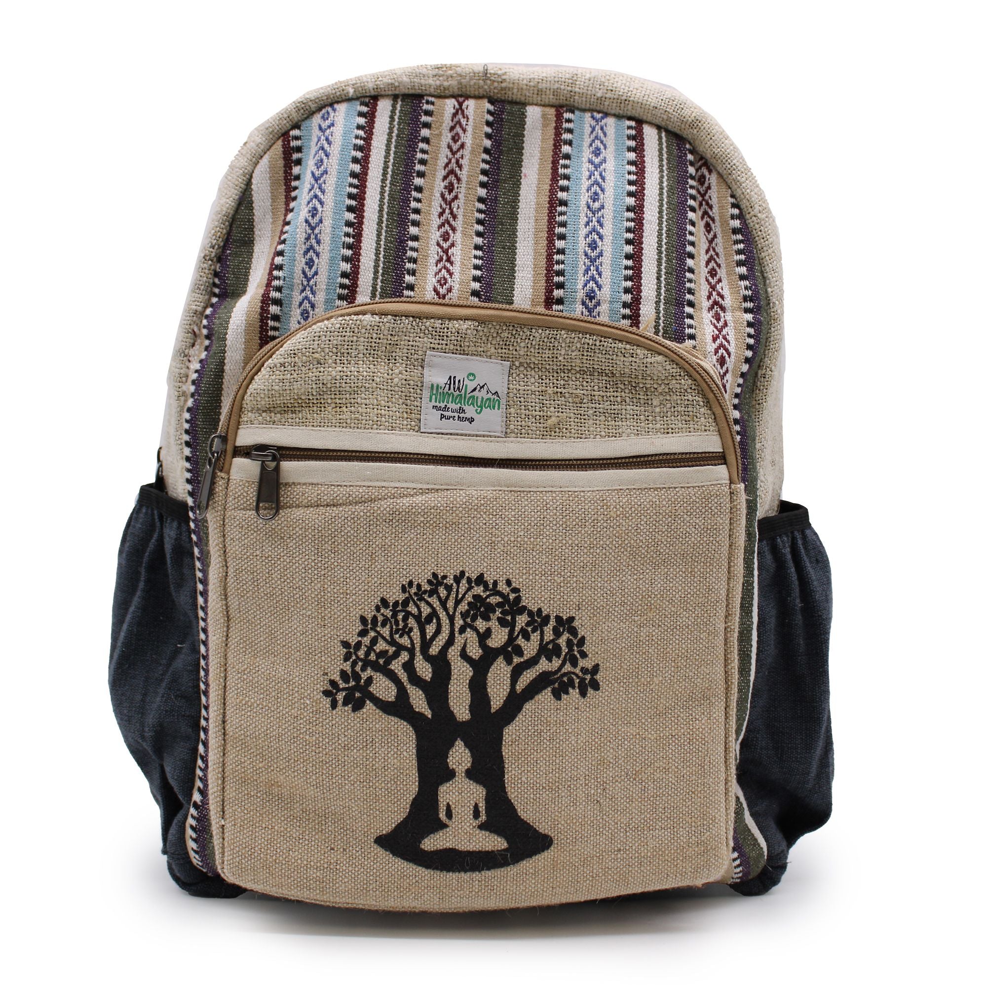 Grand Sac à Dos en Chanvre – Motif Arbre de Bodhi | Artisanal Népal