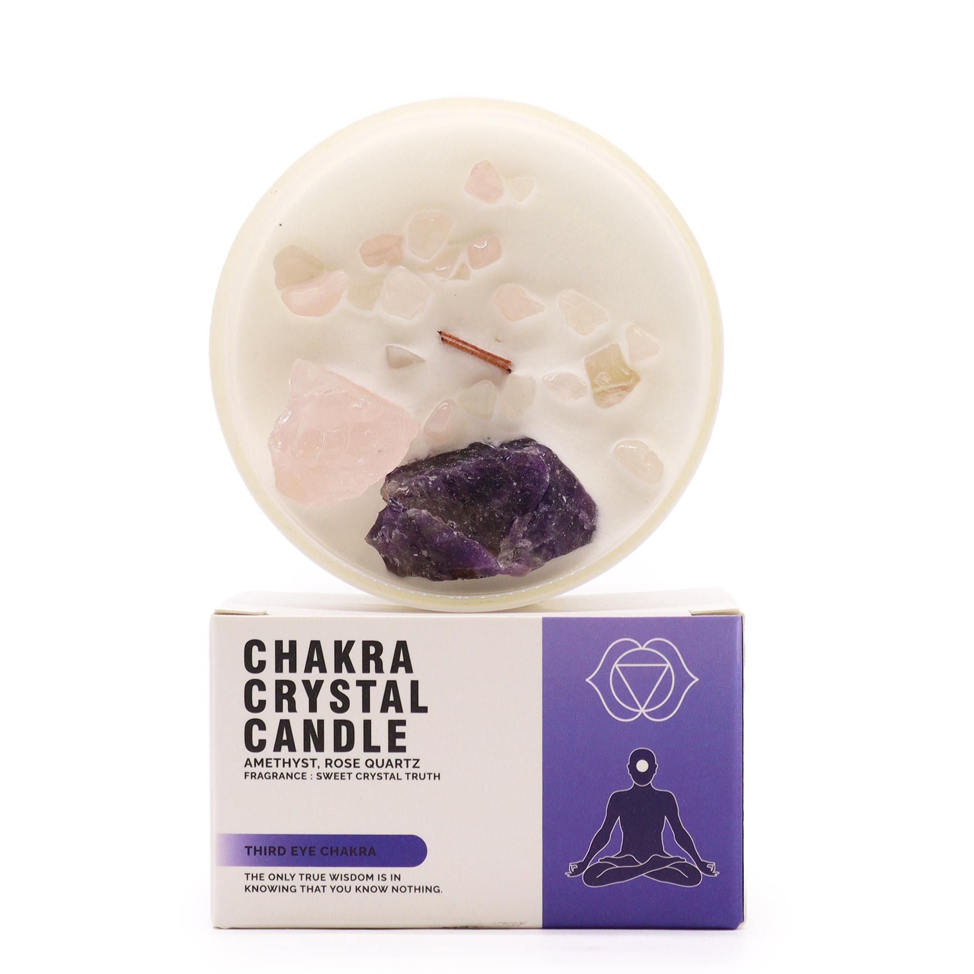 Bougie Cristal Chakra du Troisième Œil – Améthyste & Quartz Rose