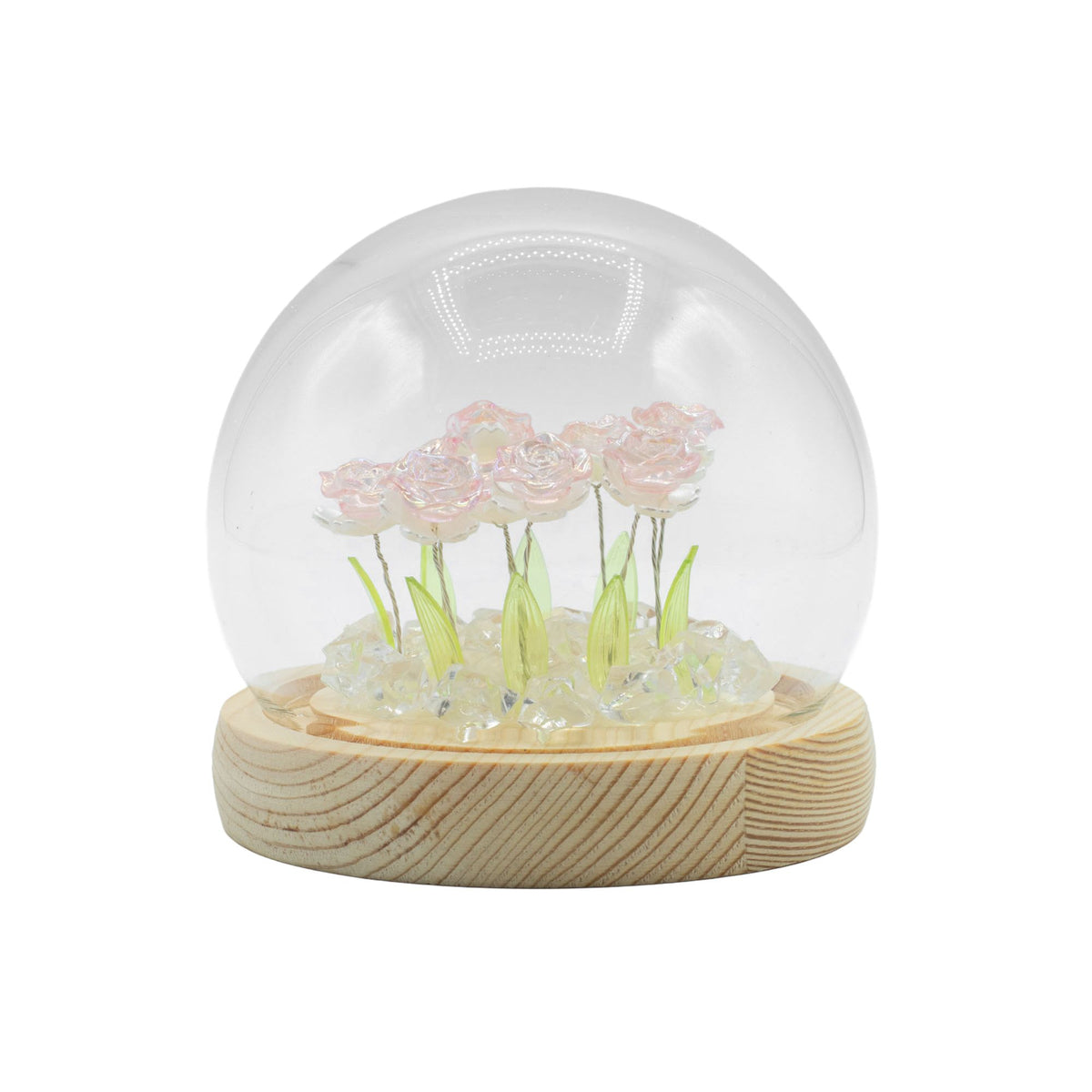 * Dôme floral lumineux – 10 roses roses, LED USB