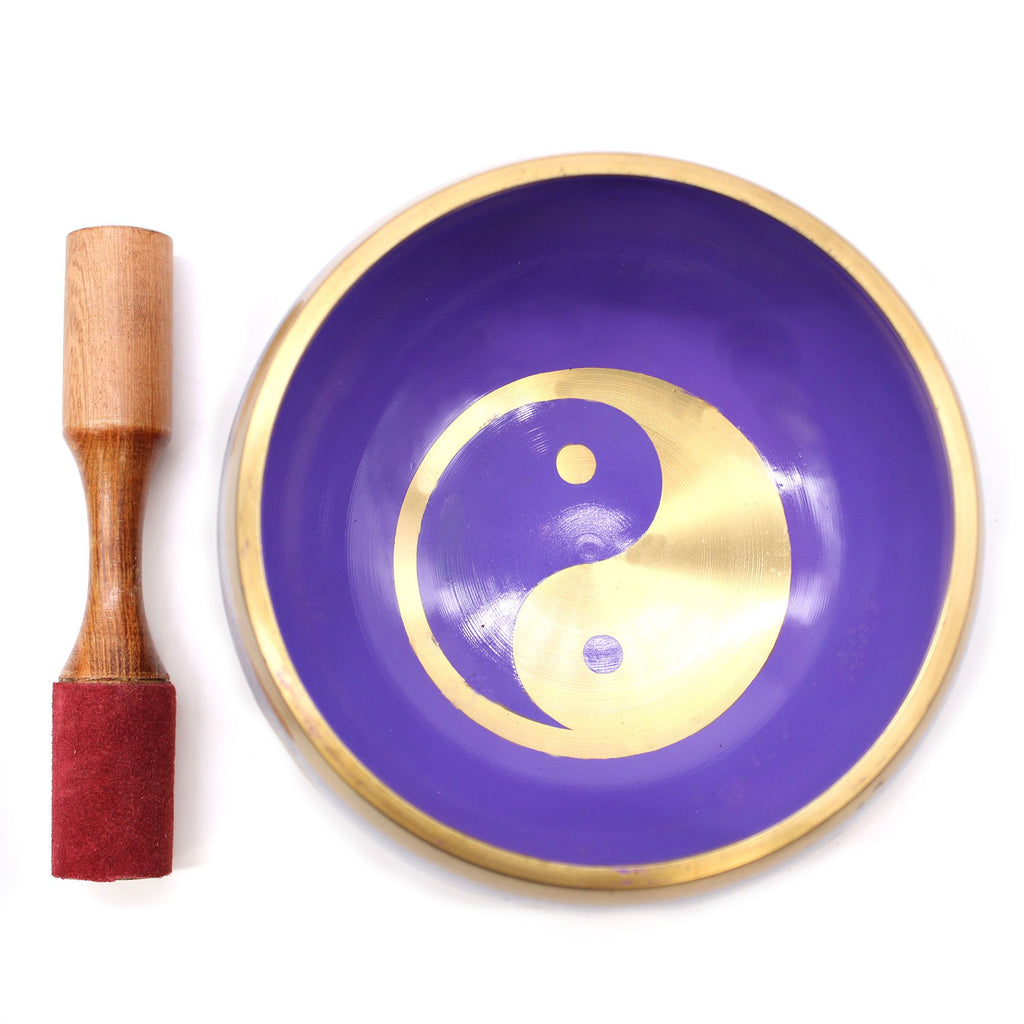 * Grand coffret de bol chantant Yin et Yang blanc et violet, 14 cm