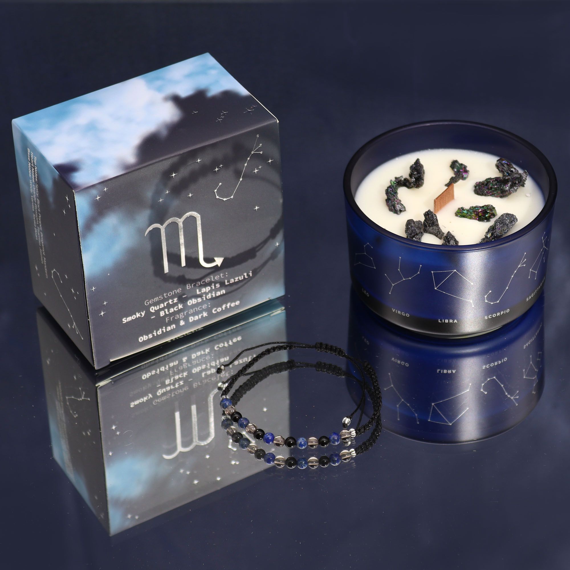 * Bougie Cristal Zodiaque avec Bracelet en Pierres Précieuses – Scorpion