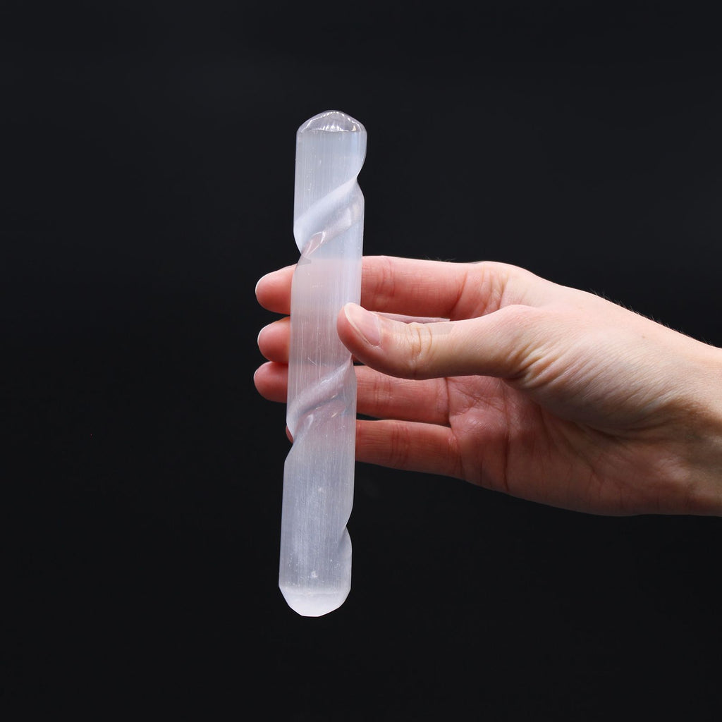 Baguette en Spirale de Sélénite - 16 cm (Extrémités Arrondies)