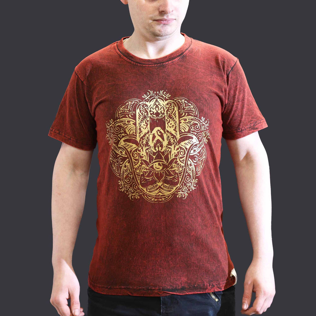 * T-Shirt en Coton Délavé Nomad Sari – Hamsa – Bordeaux – S