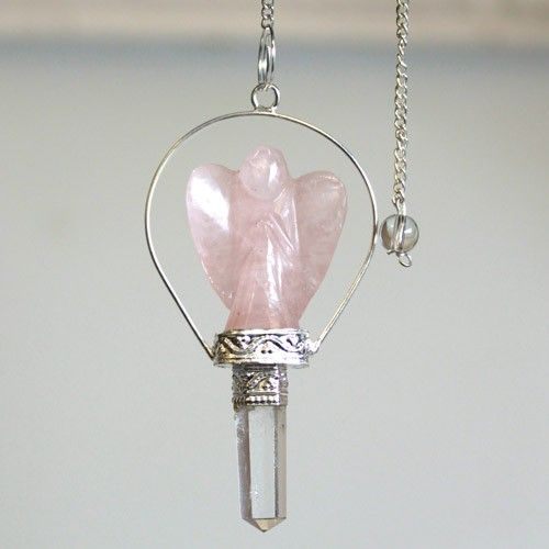 Pendule ange en quartz rose avec anneau